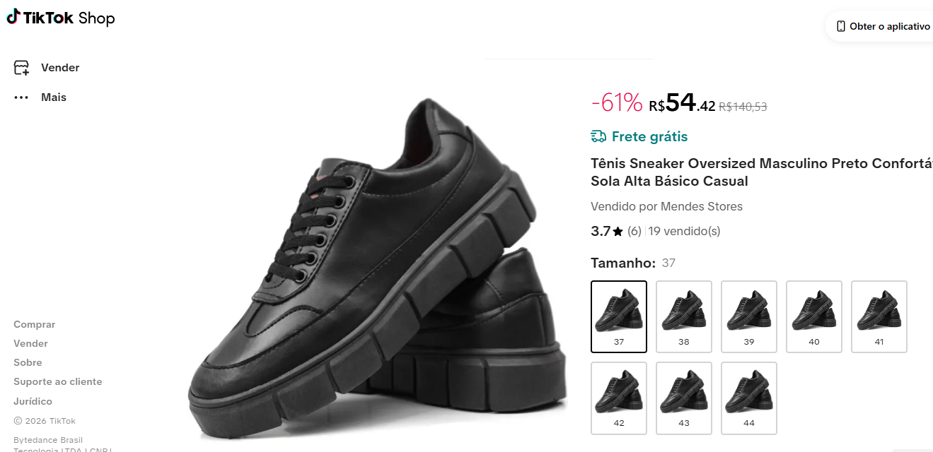 Anúncio do produto Tênis casual no TikTok Shop